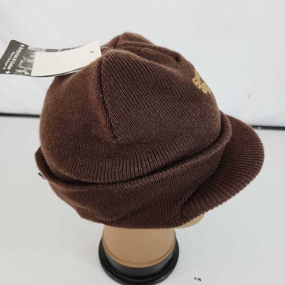 Sedgwick & Cedar Mens Beanie Hat Brown Brim Knit Logo Fitted Winter One Size New - Picture 2 of 6